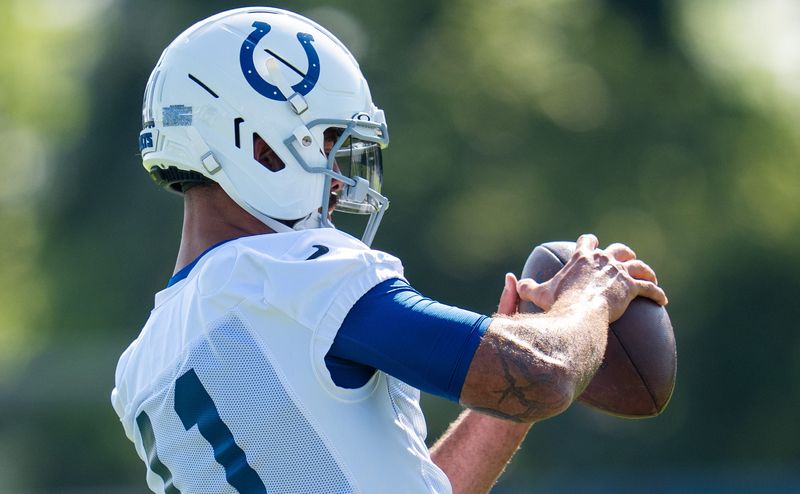 Indianapolis Colts wide receiver Michael Pittman Jr. (11) pulls in a catch Wednesday, July 23, 2025, during the first day of training camp held at Grand Park in Westfield.