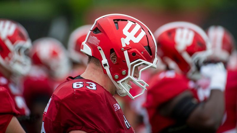 Indiana's Mitch Verstegen (63) at Indiana University football practice on Monday, Aug. 4, 2025.