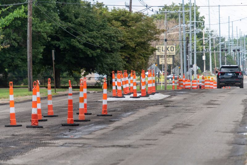 Improvements are being made to Boeke Road in Evansville, Indiana. Included in the improvements are a reduction from four lanes to three, converting the middle lane into a center turn lane and raised islands designed to protect drivers from making turns for safer pedestrian crossings.