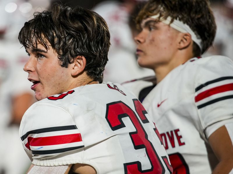 Center Grove safety Cooper Pio (33) watches the action Friday, Oct. 11, 2024, during a football game between Lawrence North and Center Grove at Lawrence North High School in Indianapolis.