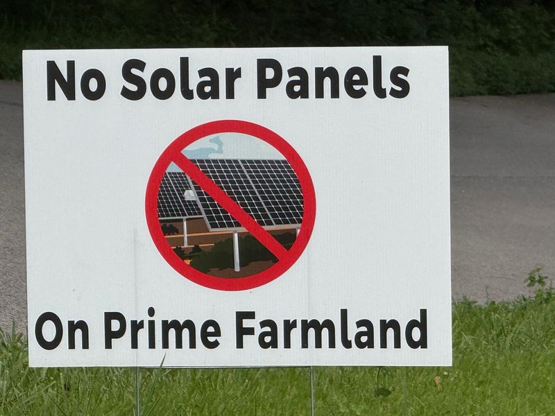 Tippecanoe County, Indiana, landowners protest a proposal for a solar farm in August 2025.