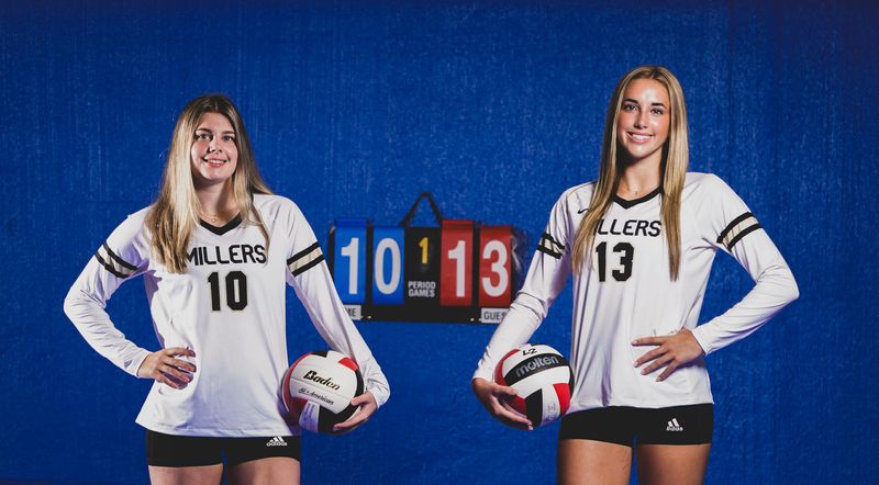 (from left) Madison Brown and Reese Resmer, from Noblesville High School are photographed for the 2025 IndyStar Girls Volleyball Super Team on Tuesday, August 5, 2025, at The Academy Volleyball Club in Indianapolis.