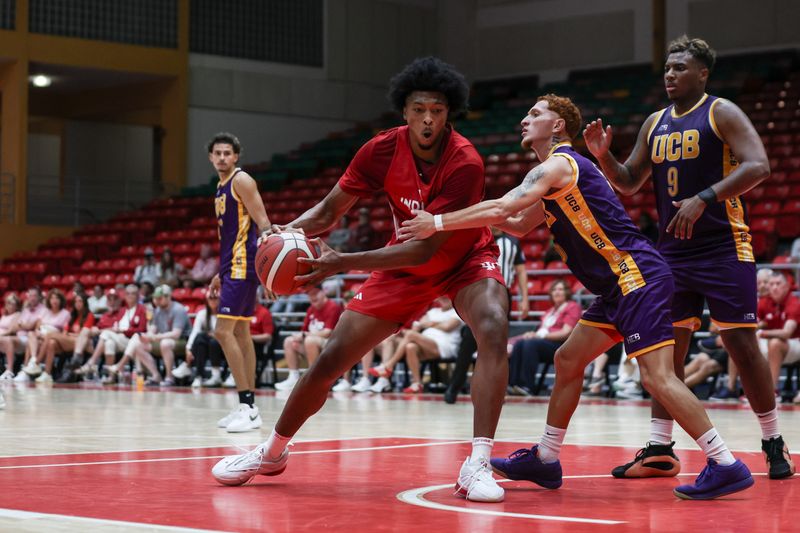 Sam Alexis works in the post during Wednesday's game vs. Universidad de Bayamon in Puerto Rico. IU won 98-47.
