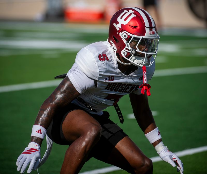 Indiana's D'Angelo Ponds (5) at Indiana University football practice on Friday, Aug. 8, 2025.
