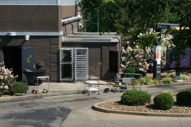Various kitchen equipment is seen outside a McDonald's located at 701 W. Locust St. in Boonville, Indiana, on Tuesday, Aug. 12, 2025, after the county health department ordered the restaurant to temporarily close.