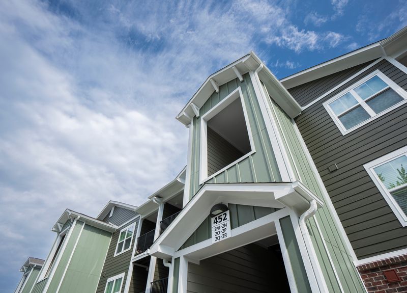 A new City Heights apartment building stands tall in its complex on Tuesday, Aug. 12, 2025, in Indianapolis.