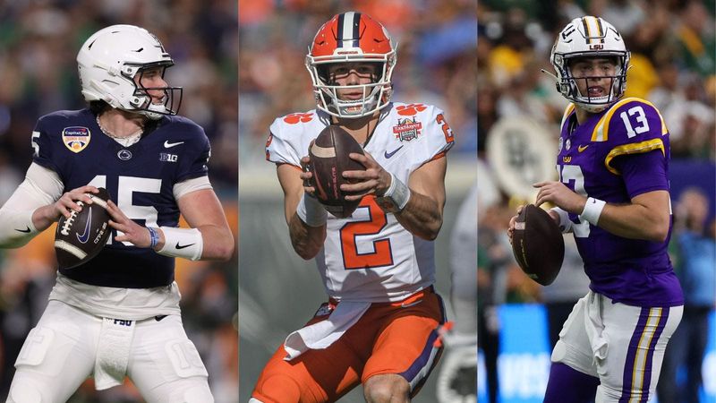 (From left) Drew Allar, Penn State; Cade Klubnik, Clemson; Garrett Nussmeier, LSU