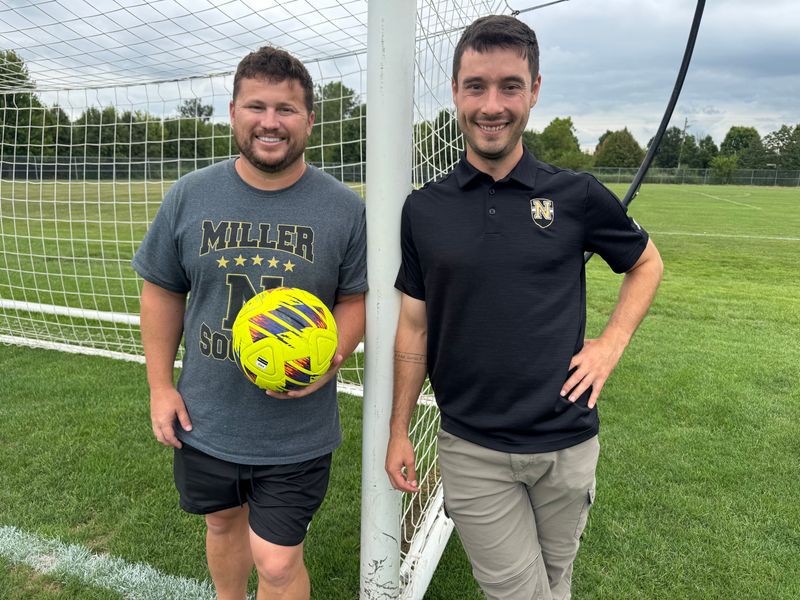 Mitch Holden (left) and Thomas Doering (right) are both in their first year as head coaches at Noblesville. Holden leads the girls while Doering coaches the boys.