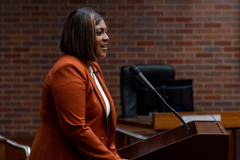 Evansville Mayor Stephanie Terry presents the proposed 2026 city budget to the Evansville City Council at the Civic Center Tuesday, Sept. 9, 2025.