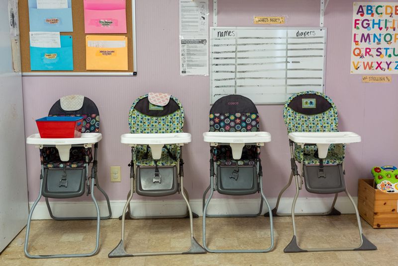 The infants room sits empty Wednesday, Sept. 10, 2025, inside Room to Bloom Learning Academy along Rockville Road on the west side of Indianapolis.