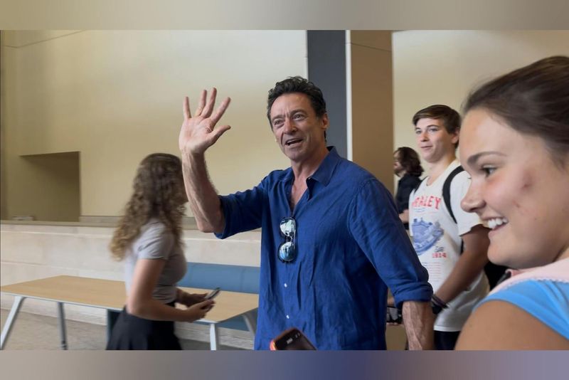 Actor Hugh Jackson greets students at Ball State University on Monday, Sept. 15.