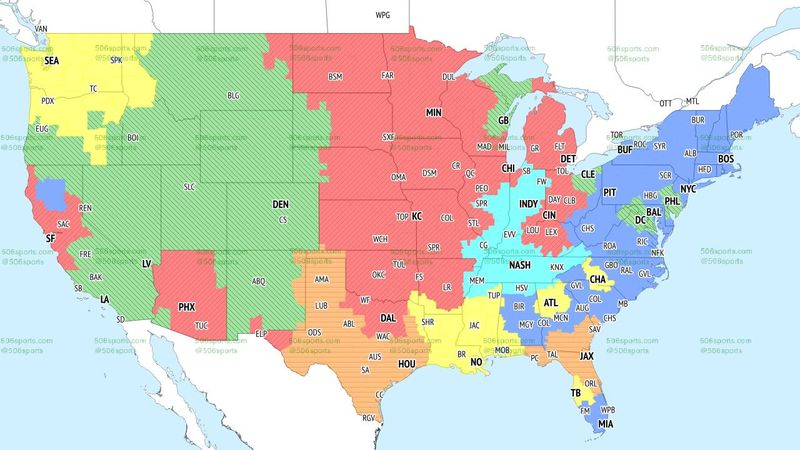 TV coverage map for 1 p.m. ET CBS games in 2025 NFL Week 3, on Sept. 21.