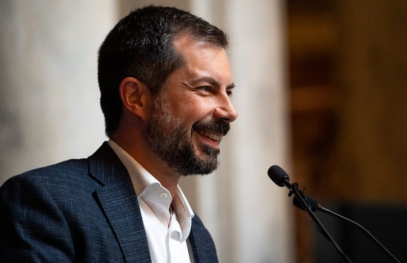 Former Transportation Secretary and Mayor of South Bend Pete Buttigieg speaks Thursday, Sept. 18, 2025, during a gerrymandering rally held at the Indiana Statehouse in Indianapolis.