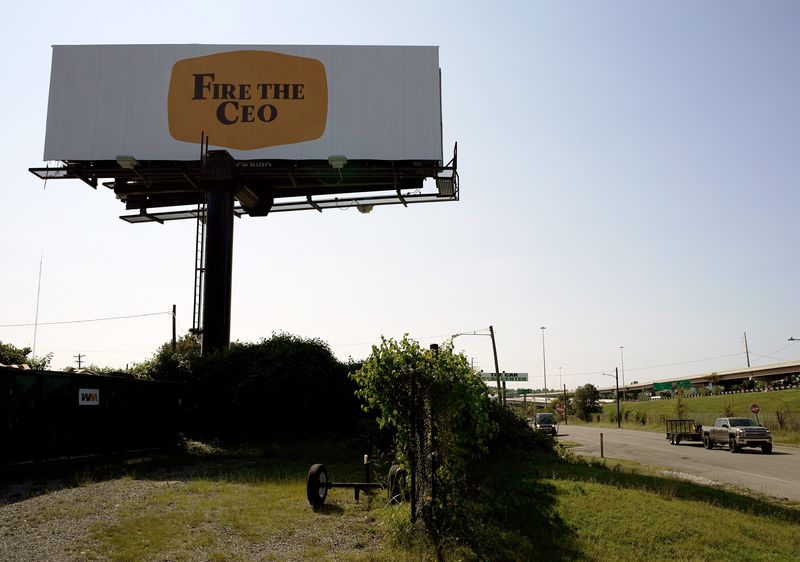 A billboard reading “Fire The CEO” is visible near Interstate 40 Thursday, Sept. 18, 2025, in Nashville, Tenn.