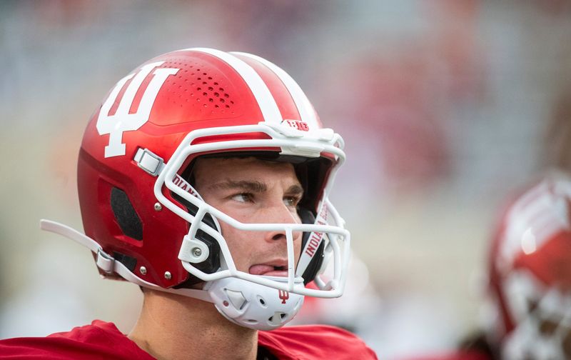 Indiana's Fernando Mendoza (15) before the Indiana versus Illinois football game at Memorial Stadium on Saturday, Sept. 20, 2025