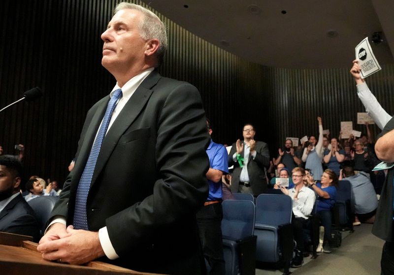 Attorney Joe Calderon, who is representing Google, reveals the company withdrew its zoning petition for a data center on the southeast side of Indianapolis on Monday, Sept. 22, 2025, during an Indianapolis City-County Council meeting in Indianapolis.