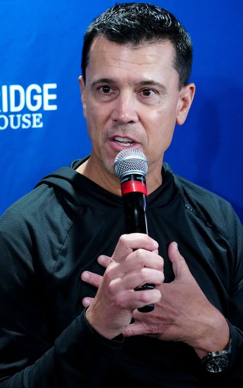 Pacers general manager Chad Buchanan speaks to media members Thursday, Sept. 25, 2025, at Gainbridge Fieldhouse in Indianapolis.