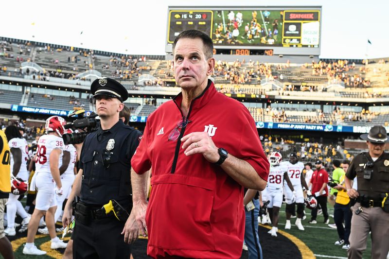 Indiana coach Curt Cignetti walks off the field after the victory over the Iowa Hawkeyes on Saturday, Sept. 27, 2025 at Kinnick Stadium in Iowa City, Iowa.
