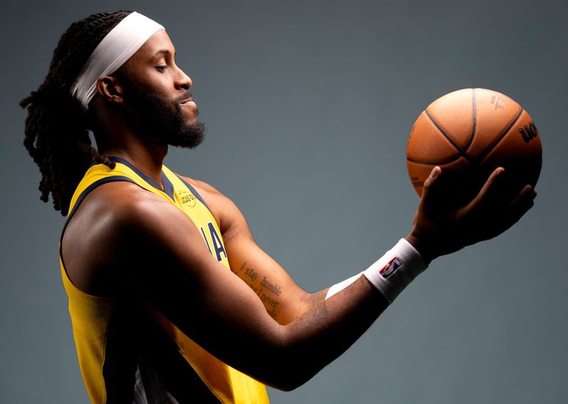 Indiana Pacers forward Isaiah Jackson (22) poses during Pacers media day on Monday, Sept. 29, 2025, at Gainbridge Fieldhouse in Indianapolis.
