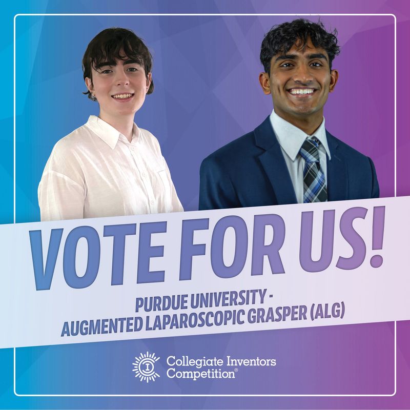 Purdue University biomedical engineering alumni Morgan Coghlan and Ronith Dasari compete for a national inventors prize.