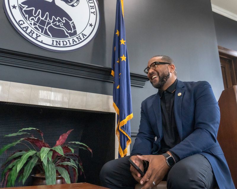 Gary, Ind. Mayor Eddie Melton talks about the comeback of Gary, Wednesday, Oct. 22, 2025 in Lake County, Ind.