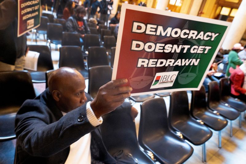 Paul Carey attends the Indiana Black Legislative Caucus (IBLC) rally to stand against mid-decade redistricting efforts from Republicans, Monday, Nov. 3, 2025 at the Indiana Statehouse.