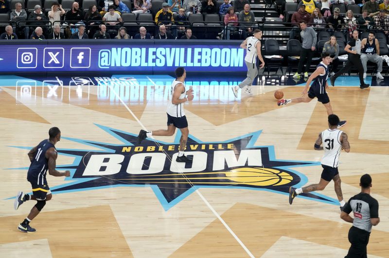 Noblesville Boom players scrimmage Tuesday, Nov. 4, 2025, at The Arena at Innovation Mile in Noblesville. The Noblesville Boom, the Indiana Pacers' G League affiliate, was previously the Indiana Mad Ants.