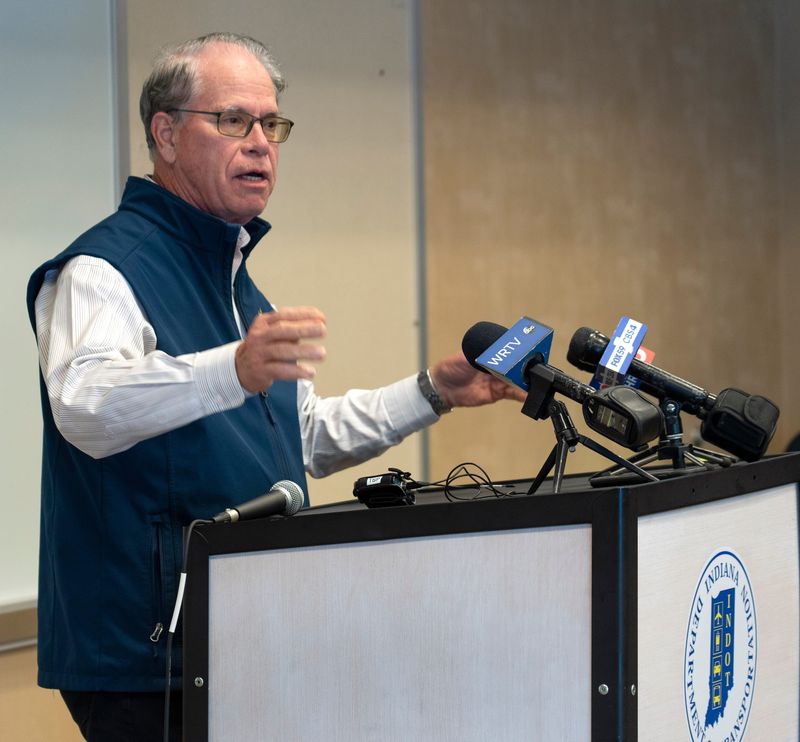 Gov. Mike Braun speaks during a press conference on preparing for a safe winter Monday, Nov. 10, 2025 at the Indiana Department of Transportation, Indianapolis Subdistrict.