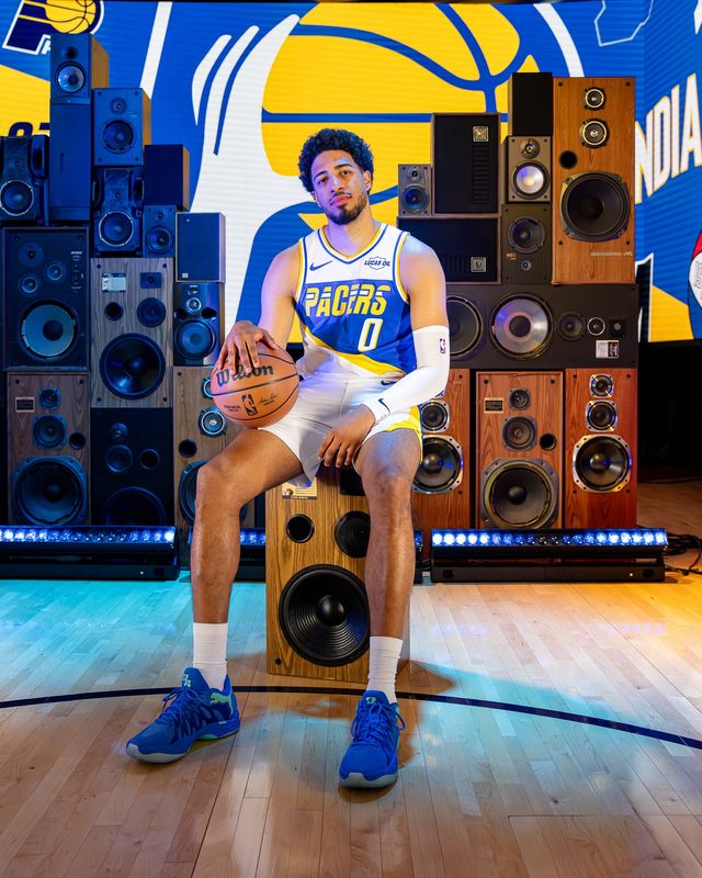 Tyrese Haliburton wearing the Indiana Pacers' City edition uniform for the 2025-26 season.