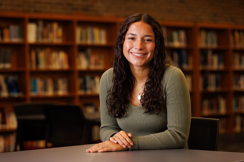 The South Bend Tribune's Student of the Week Tatiana Mora, a senior at NorthWood High School, poses for a portrait in the school's library on Friday, Nov. 14, 2025, in Nappanee.
