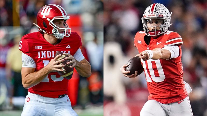 Indiana quarterback Fernando Mendoza (left); Ohio State Julian Sayin