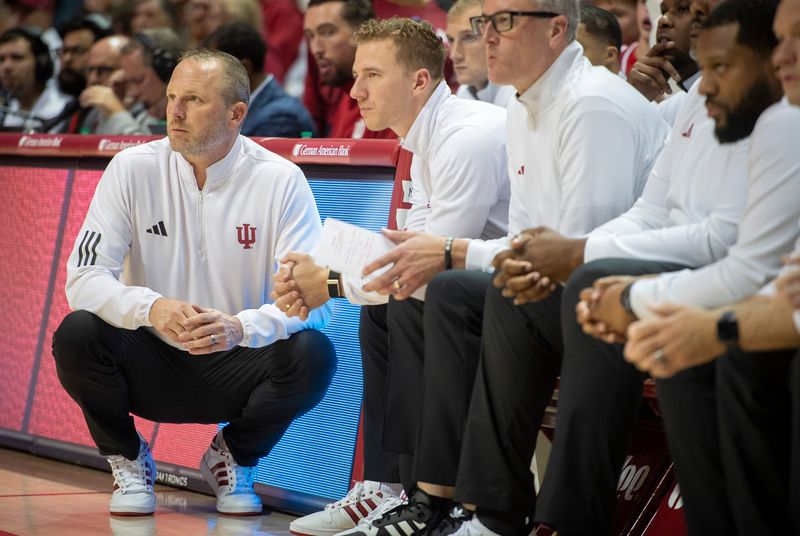 Indiana Head Coach Darian DeVries during the Indiana versus Lindenwood men's basketball game at Simon Skjodt Assembly Hall on Thursday, Nov. 20, 2025.