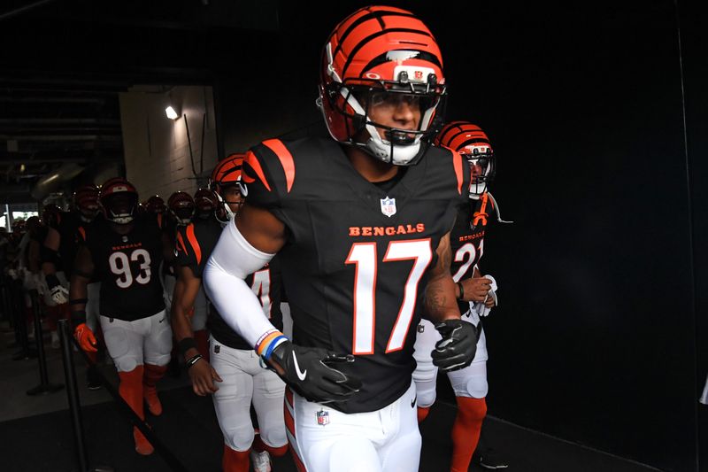 Aug 7, 2025; Philadelphia, Pennsylvania, USA; Cincinnati Bengals wide receiver Cole Burgess (17) in the tunnel against the Philadelphia Eagles at Lincoln Financial Field. Mandatory Credit: Eric Hartline-Imagn Images