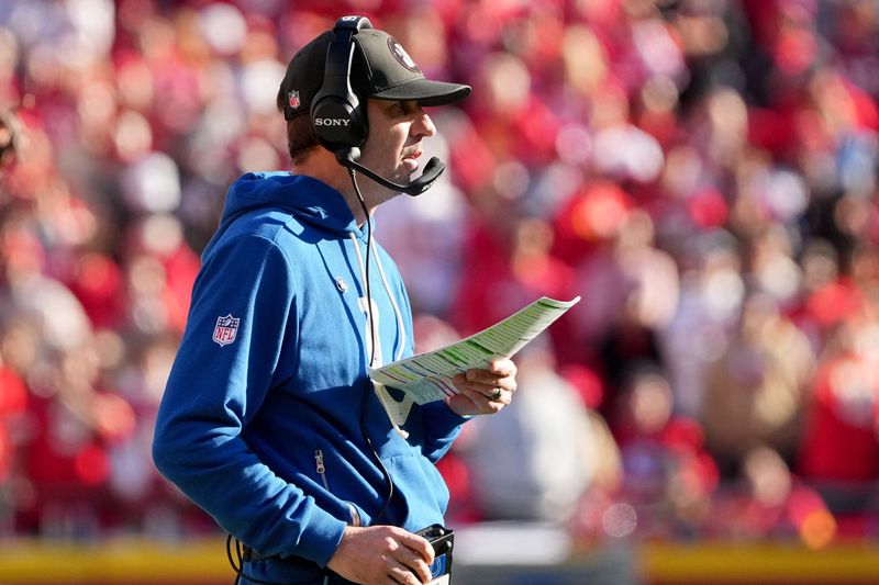 Nov 23, 2025; Kansas City, Missouri, USA; Indianapolis Colts head coach Shane Steichen looks on in the second half against the Kansas City Chiefs at GEHA Field at Arrowhead Stadium. Mandatory Credit: Denny Medley-Imagn Images