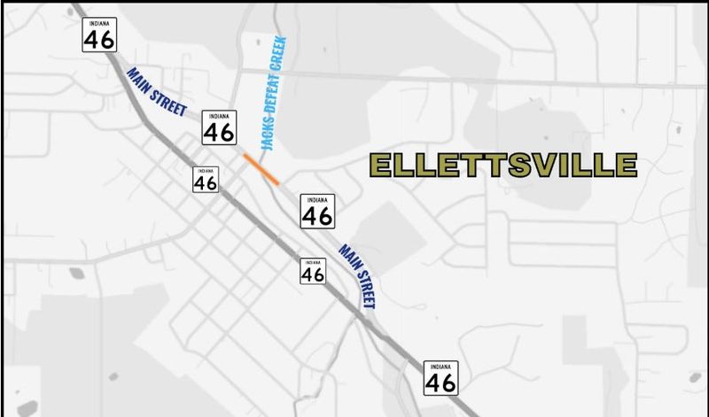 Map showing location of Ind. 46 bridge project in Ellettsville.