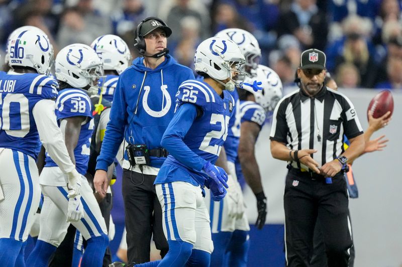 Indianapolis Colts head coach Shane Steichen looks out on the field Sunday, Nov. 30, 2025, during a game against the Houston Texans at Lucas Oil Stadium in Indianapolis.