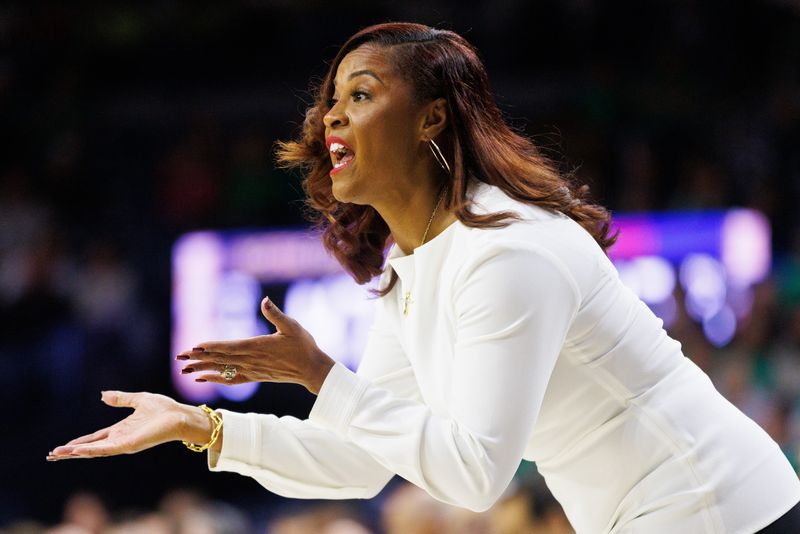 Notre Dame head coach Niele Ivey during a NCAA women's basketball game against Fairleigh Dickinson at Purcell Pavilion on Wednesday, Nov. 5, 2025, in South Bend.