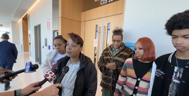 Rise Dixon, the mother of Chanti Dixon, speaks to the media after her daughter's killer, Francisco Valadez, was sentenced to serve 45 years in prison, on Thursday, Dec. 4, 2025, at the Marion County Courthouse, in Indianapolis, Indiana.