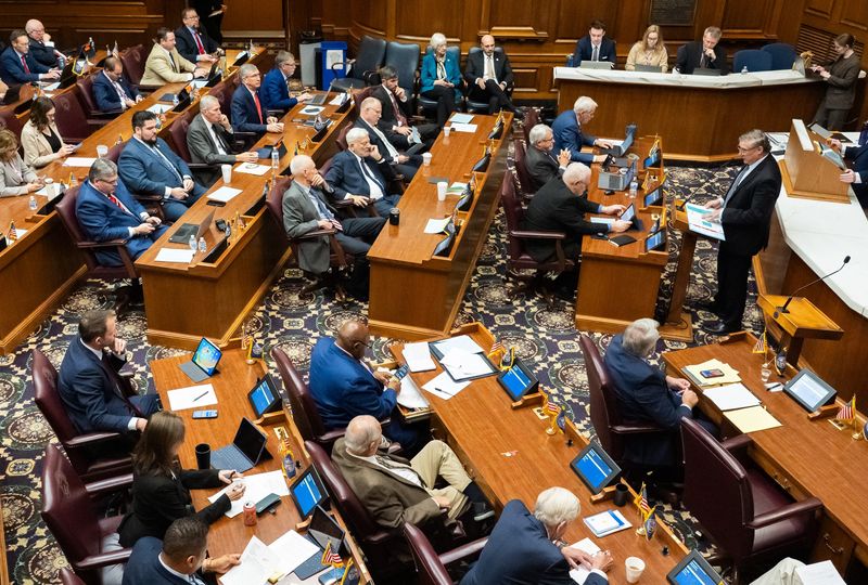 Rep. Ben Smaltz, R-Auburn, author of Indiana's redistricting bill, speaks Friday, Dec. 5, 2025, during third reading of the bill during session held at the Indiana Statehouse in Indianapolis.