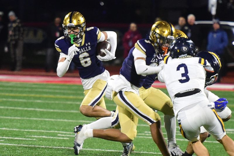 La Salle's Joey O'Brien runs after a reception during the PIAA Class 6A football championship game at Cumberland Valley High School on Saturday, Dec. 6, 2025, in Mechanicsburg.