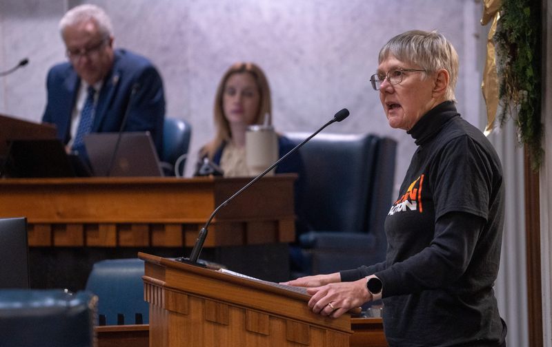 Citizens speak about redistricting in the Senate Chambers as part of public comments Monday, Dec. 8, 2025 at the Indiana Statehouse. House Bill 1032 for redistricting passed 57-41 in the House last week, Friday, Dec. 5, 2025.