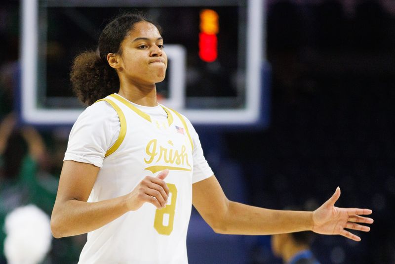 Notre Dame guard Cassandre Prosper runs to a huddle during a timeout during a NCAA women's basketball game against Morehead State at Purcell Pavilion on Thursday, Dec. 11, 2025, in South Bend.