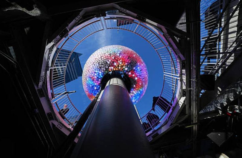 A look at the Times Square New Year's Eve ball during a media tour in NYC's Times Square on Nov. 24, 2025.