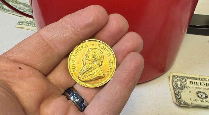 Maj. Charles Pinkston found a 1-ounce gold South African Krugerrand coin in one of The Salvation Army's red kettles on the second-to-last day of its 2025 campaign. The value of the coin is estimated to be worth $4,500 to $4,800, he said.
