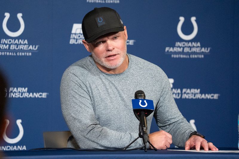 Indianapolis Colts General Manager Chris Ballard speaks with media Thursday, Jan. 8, 2026, at the Colts practice facility in Indianapolis.
