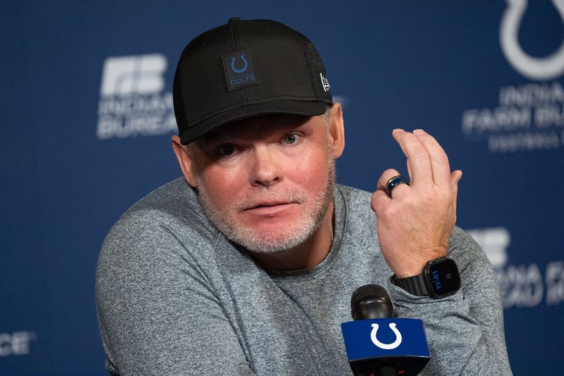 Indianapolis Colts General Manager Chris Ballard speaks with media Thursday, Jan. 8, 2026, at the Colts practice facility in Indianapolis.