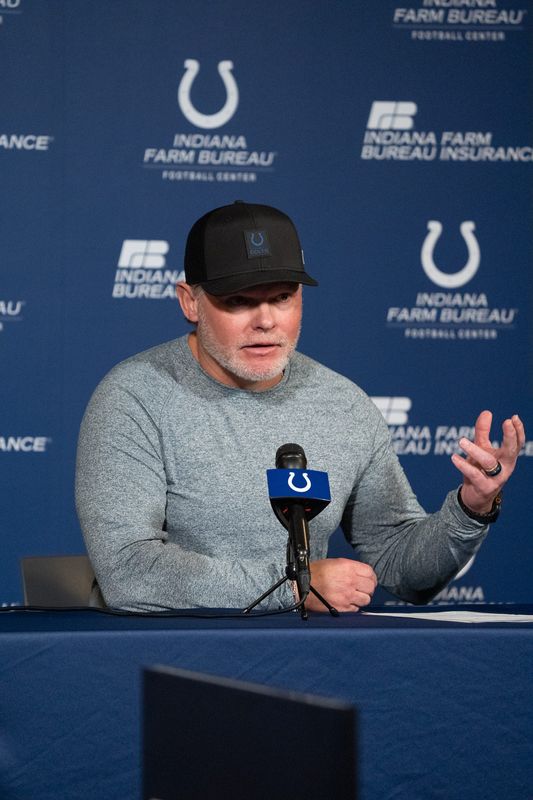 Indianapolis Colts General Manager Chris Ballard speaks with media Thursday, Jan. 8, 2026, at the Colts practice facility in Indianapolis.