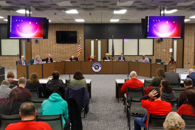 The South Bend Community School Corp. board during a board meeting at Brown Administration Building on Monday, Jan. 12, 2026, in South Bend.