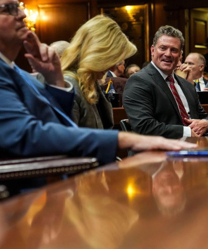 Sen. Chris Garten, Majority Floor Leader, R-Charlestown, looks over Wednesday, Jan. 14, 2026, during Gov. Mike Braun's second State of the State address to the General Assembly at the Indiana State Capitol in Indianapolis.