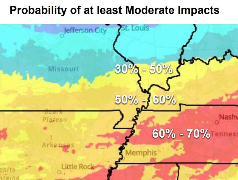 A National Weather Service graphic shows the potential for snow in Evansville and the Tri-State Jan. 24-26.